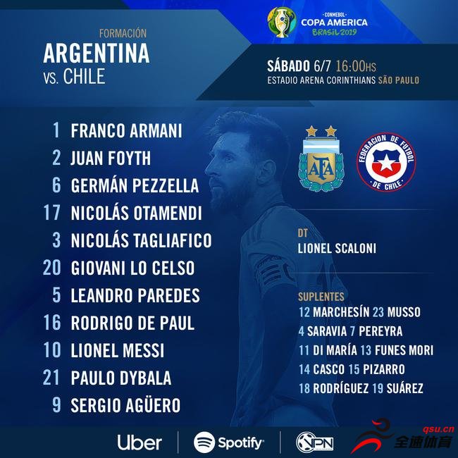 2019美洲杯3/4名决赛，阿根廷对阵智利