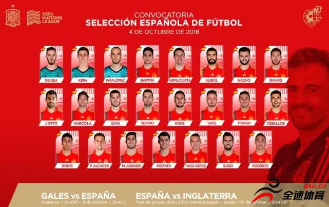 西班牙国家队发布了最新一期大名单，拉莫斯、莫拉塔等人在列