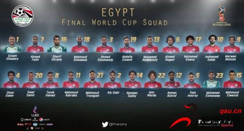 埃及公布了征战俄罗斯世界杯的23人大名单