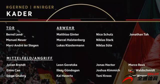 德国足协目前公布新一期国家队大名单，克罗斯领衔