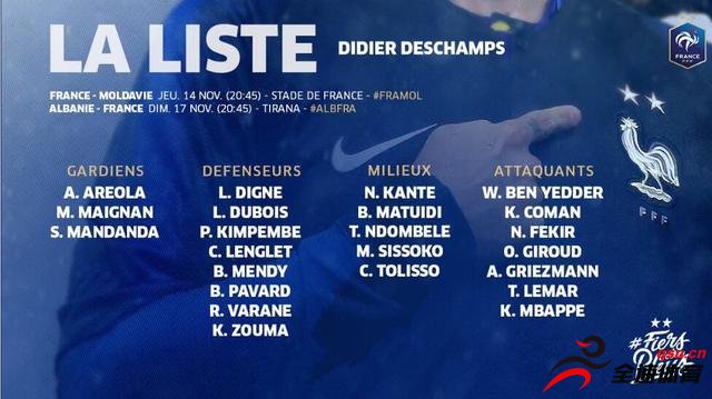 法国队公布了新一期国家队大名单