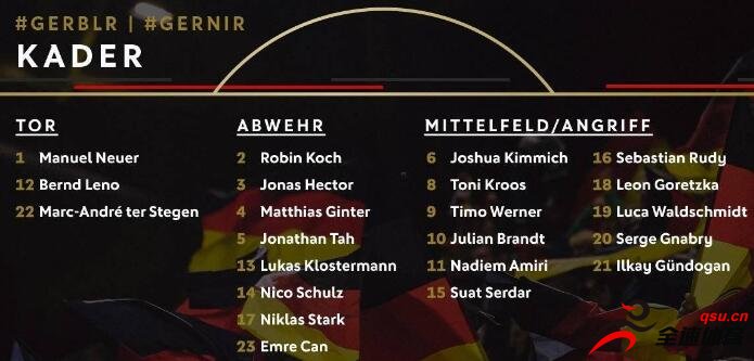 德国国家队更新了新一期大名单球员的球衣号码