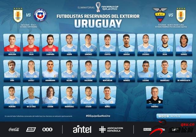 乌拉圭新一期国家队征召了26名球员