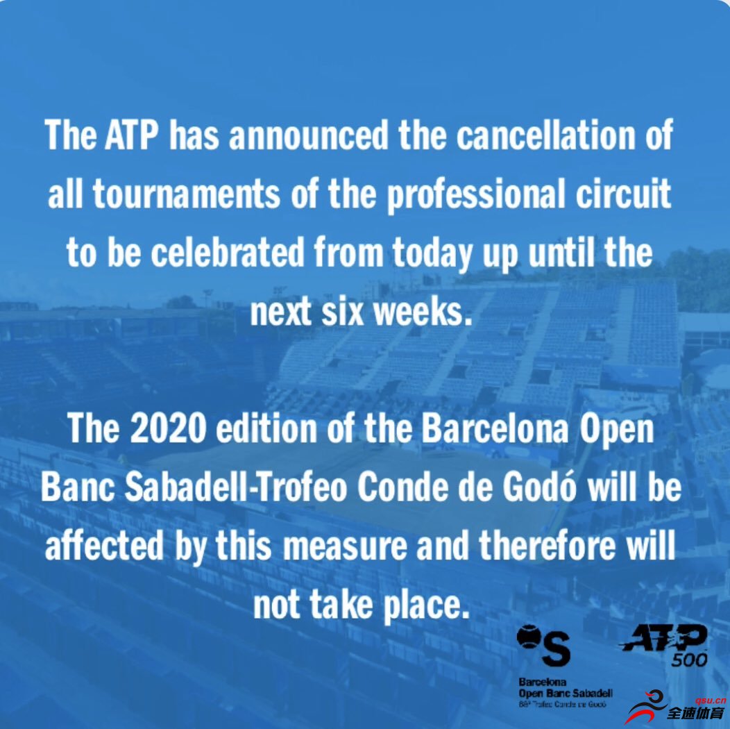 2020赛季ATP500系列赛巴塞罗那赛发布声明，宣布正式取消