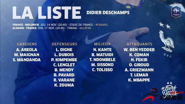 法国国家队的新一期大名单公布