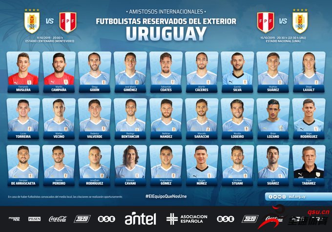 乌拉圭国家队公布了新一期的大名单