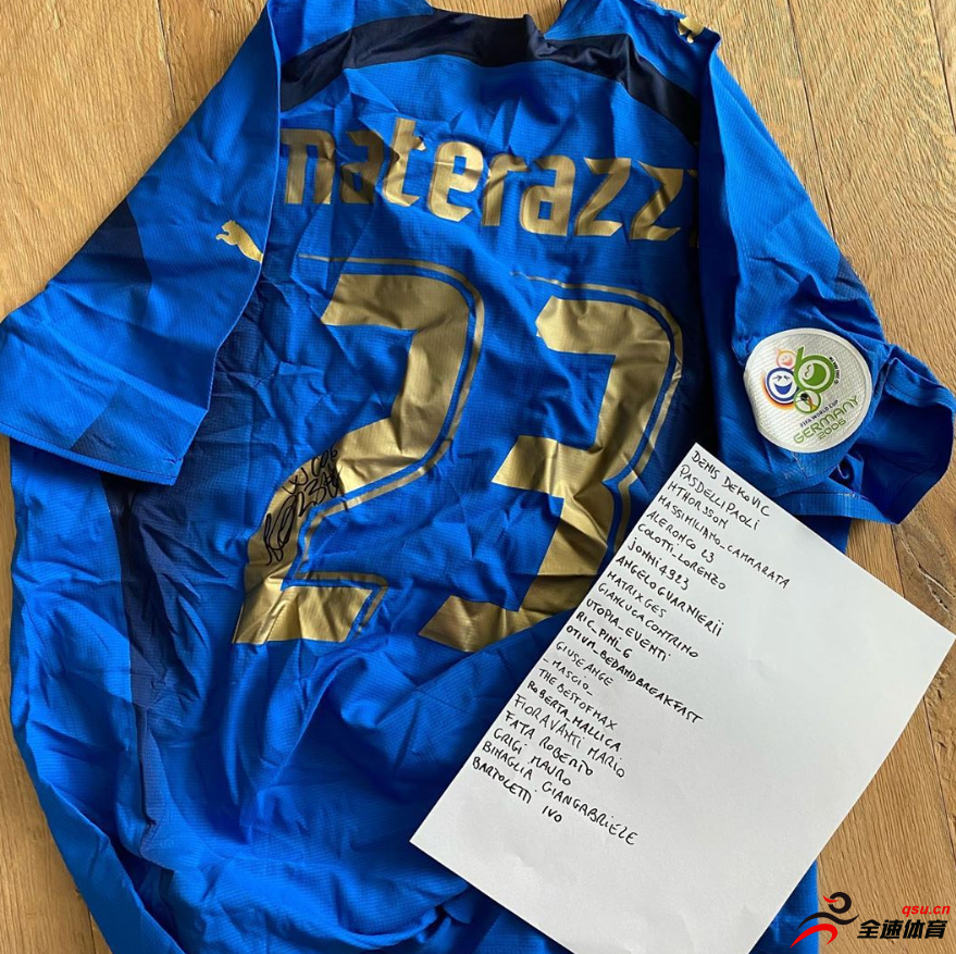 马特拉齐宣布将拍卖自己06年世界杯冠军球衣