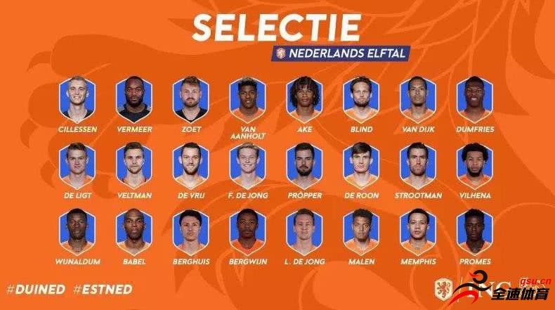 荷兰足协公布最新一期荷兰队大名单，范迪克领衔
