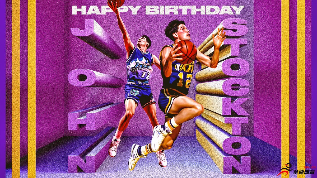 NBA晒出了一张NBA名宿约翰-斯托克顿的照片祝他57岁生日快乐